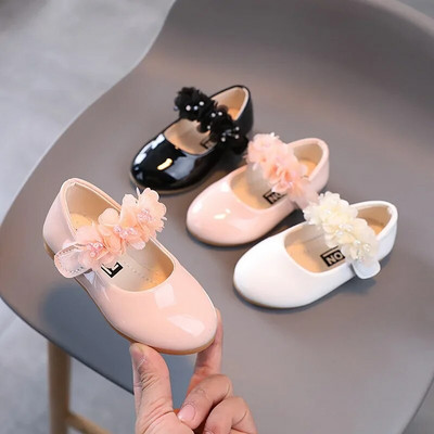 Обувки за ходене за бебешки момичета Детски обувки от PU кожа с големи цветя Летни обувки за принцеса Парти сватбени обувки за танцови момиченца