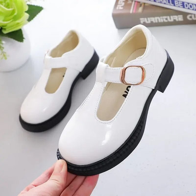 Bērnu ādas apavi skolas ballītei Melna balta meiteņu kleita kurpes bērniem ādas plakanie T-siksniņa Vienkārša klasiska sprādze 26-36 jauns