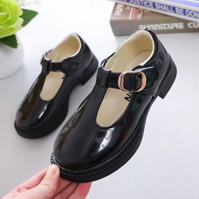 Bērnu ādas apavi skolas ballītei Melna balta meiteņu kleita kurpes bērniem ādas plakanie T-siksniņa Vienkārša klasiska sprādze 26-36 jauns