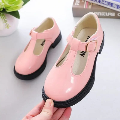 Bērnu ādas apavi skolas ballītei Melna balta meiteņu kleita kurpes bērniem ādas plakanie T-siksniņa Vienkārša klasiska sprādze 26-36 jauns