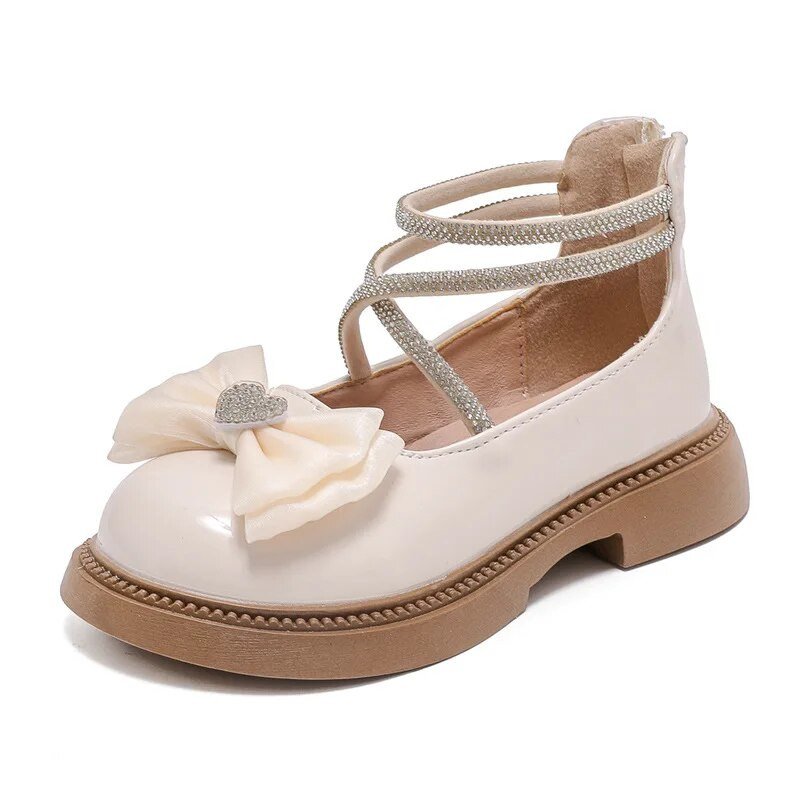 Meiteņu spīdīgi melnas ādas apavi rudens Rhinestone potītes siksna Lolita bērniem Mary Janes Bowknot Eleganti apaļas purngala bērnu apavi