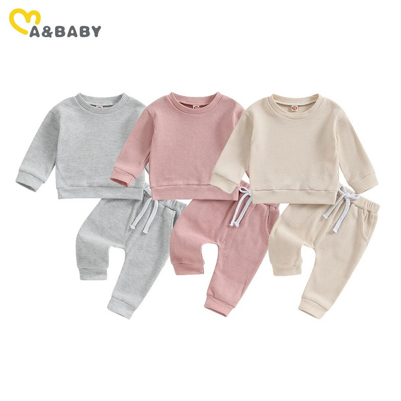 ma&baby 0-3G Toddler Zīdainis Jaundzimušais Zēns Meitene Drēbju komplekti Garām piedurknēm Topi Bikses Vienkrāsains rudens pavasara tērpi Treniņtērps