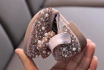 2022 Нови детски обувки Перлени кристали Блестящи детски обувки за представление Бебешки момичета Обувки на принцеса за парти и сватба