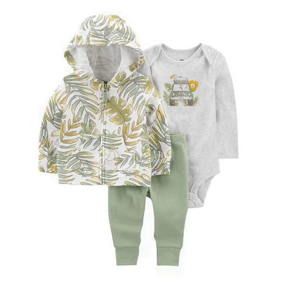 zīdaiņu Baby bebes Boy Girl drēbju komplekts, jakas ar garām piedurknēm ar kapuci bodiju bikses, 3 gab mazuļa apģērbs, jaundzimušā drēbes kokvilnas