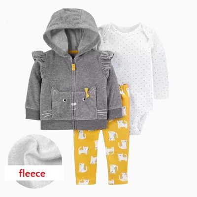 zīdaiņu Baby bebes Boy Girl drēbju komplekts, jakas ar garām piedurknēm ar kapuci bodiju bikses, 3 gab mazuļa apģērbs, jaundzimušā drēbes kokvilnas