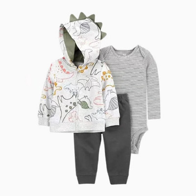 zīdaiņu Baby bebes Boy Girl drēbju komplekts, jakas ar garām piedurknēm ar kapuci bodiju bikses, 3 gab mazuļa apģērbs, jaundzimušā drēbes kokvilnas