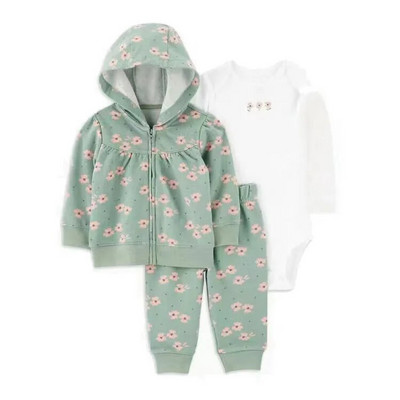 zīdaiņu Baby bebes Boy Girl drēbju komplekts, jakas ar garām piedurknēm ar kapuci bodiju bikses, 3 gab mazuļa apģērbs, jaundzimušā drēbes kokvilnas