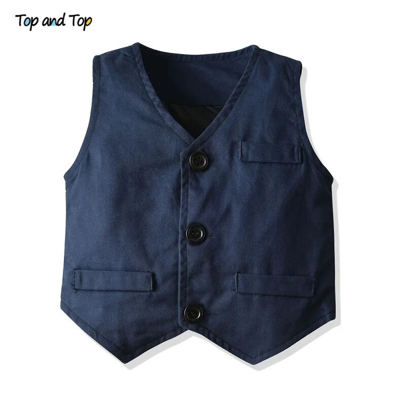 Top un Top rudens ziemas Ziemas Zēnu apģērbu komplekts Garām piedurknēm Rokas krekls + Veste + Bikses 3Gb Džentlmeņu zēnu ikdienas apģērbi