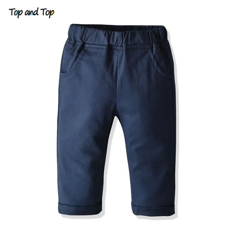 Top un Top rudens ziemas Ziemas Zēnu apģērbu komplekts Garām piedurknēm Rokas krekls + Veste + Bikses 3Gb Džentlmeņu zēnu ikdienas apģērbi