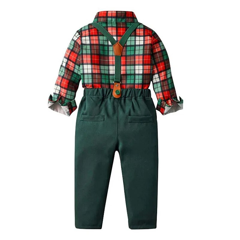 Zīdaiņu formāli džentlmeņu uzvalki zīdaiņiem Anglijas rūtaini T-krekls + kombinezoni bikses komplekti kristību tērpi mazuļiem Ziemas drēbes