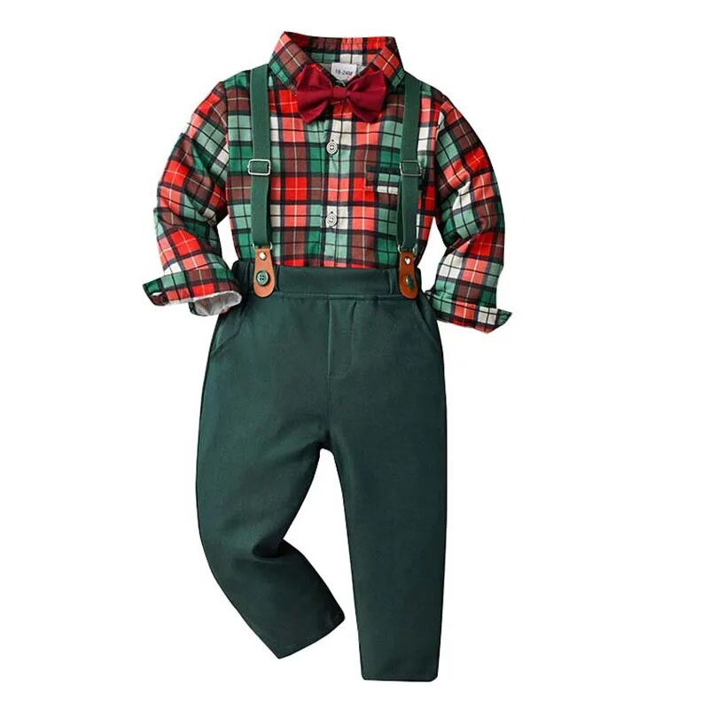 Zīdaiņu formāli džentlmeņu uzvalki zīdaiņiem Anglijas rūtaini T-krekls + kombinezoni bikses komplekti kristību tērpi mazuļiem Ziemas drēbes