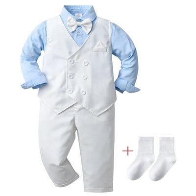 Zēnu zēnu svinīgs uzvalks ar garām piedurknēm bantīti krekls veste bikses džentlmeņu apģērbu komplekts bērniem dzimšanas dienas kāzu ballītes apģērbs