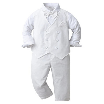 Zēnu zēnu svinīgs uzvalks ar garām piedurknēm bantīti krekls veste bikses džentlmeņu apģērbu komplekts bērniem dzimšanas dienas kāzu ballītes apģērbs