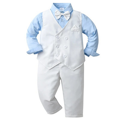 Zēnu zēnu svinīgs uzvalks ar garām piedurknēm bantīti krekls veste bikses džentlmeņu apģērbu komplekts bērniem dzimšanas dienas kāzu ballītes apģērbs
