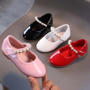 Μονόχρωμο Mary Janes Παιδικά παπούτσια για κορίτσια Flats Νέα 2024 Pearl Beading PU Δερμάτινα παπούτσια Princess Girl Baby Toddlers Μέγεθος 21-32