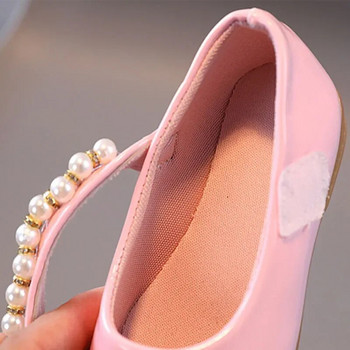 Едноцветни детски обувки Mary Janes за момичета с равни обувки Нови 2024 г. Обувки за принцеса от PU кожа с перлени мъниста Момиче, бебе, малки деца, размер 21-32