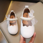 Bērnu Ādas Apavi String Pērlītes Kāzu Kurpes Baltas Puķu Meitenes Volāni Mary Janes Kurpes Pērles Princeses Deju Kurpes 392L