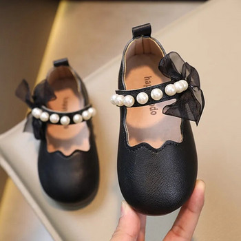 Детски кожени обувки Сватбени обувки от мъниста с бели цветя Обувки за момичета Mary Janes Перли Обувки за танци на принцеса 392L
