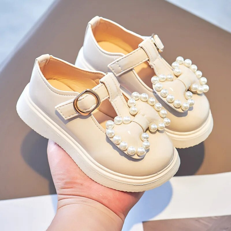 Zapatos Niña Kid ādas apavi pavasara meitenes princeses apavi tauriņš meitenes apavi Pearl meitenei vienvietīgi apavi Retro Mary Jane apavi bērnu apavi