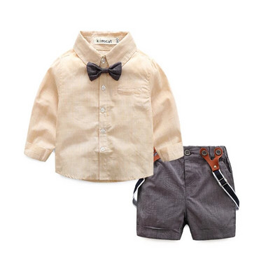 2017. gada modes bērnu drēbju režģa krekls + bikšturi jaundzimušajam Garām piedurknēm zēnu apģērbi Bowknot džentlmeņu uzvalks bezmaksas piegāde