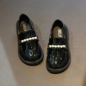 Μόδα βρετανικού στυλ Πέρλες Beading Princess Παπούτσια Δερμάτινα παπούτσια για το σχολικό πάρτι Παιδικά γαμήλια μαύρα loafers slip-on flats