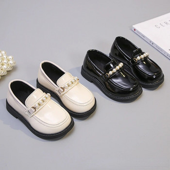 Модни британски стил Обувки за принцеса с перли и мъниста Кожени обувки за момичета за училищно парти Сватба Детски черни мокасини Плъзгащи обувки
