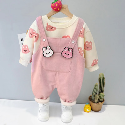 Rudens un ziemas jauns bērnu multfilmas burtu uzvalks garām piedurknēm zēniem un meitenēm Plīša siltas džemperbikses divdaļīgs vienkāršs sporta apģērbs