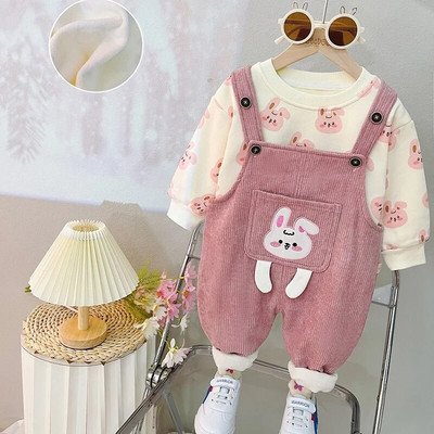 Rudens un ziemas jauns bērnu multfilmas burtu uzvalks garām piedurknēm zēniem un meitenēm Plīša siltas džemperbikses divdaļīgs vienkāršs sporta apģērbs