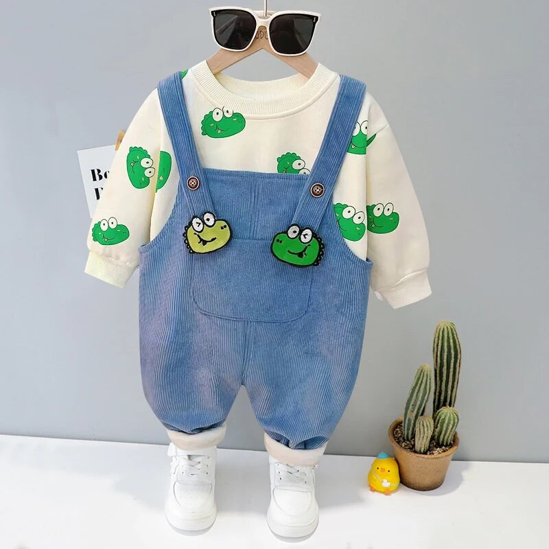 Rudens un ziemas jauns bērnu multfilmas burtu uzvalks garām piedurknēm zēniem un meitenēm Plīša siltas džemperbikses divdaļīgs vienkāršs sporta apģērbs