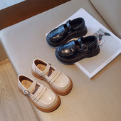 Rudens apavi meitenēm Mīksta Pu āda Melns Biege Lakonisks stils Bērni Plakani apavi ar āķi-cilpu 23-36 Moderni, elastīgi bērni Mary Janes