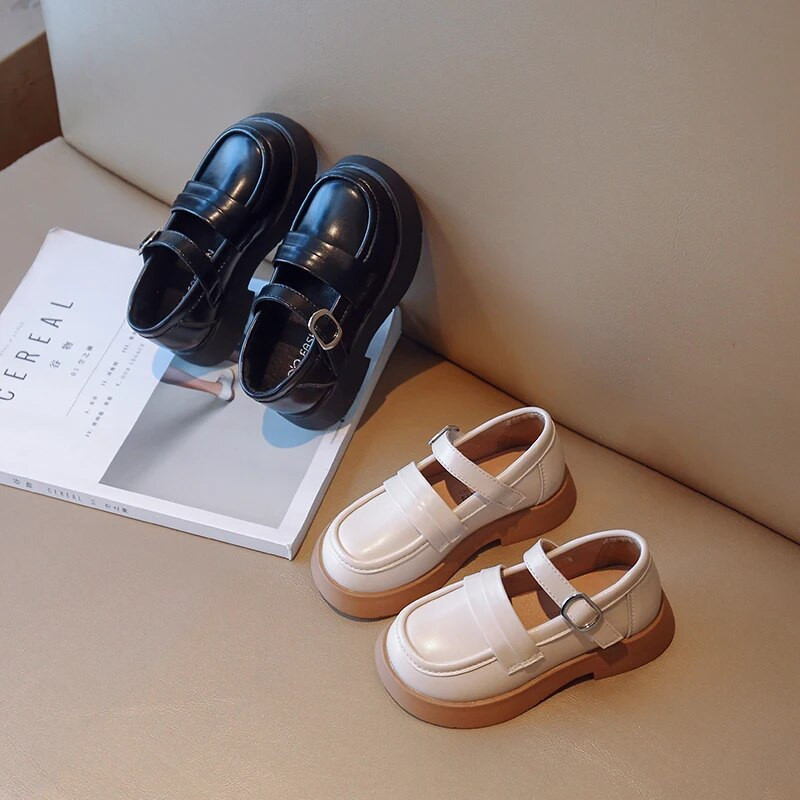 Rudens apavi meitenēm Mīksta Pu āda Melns Biege Lakonisks stils Bērni Plakani apavi ar āķi-cilpu 23-36 Moderni, elastīgi bērni Mary Janes