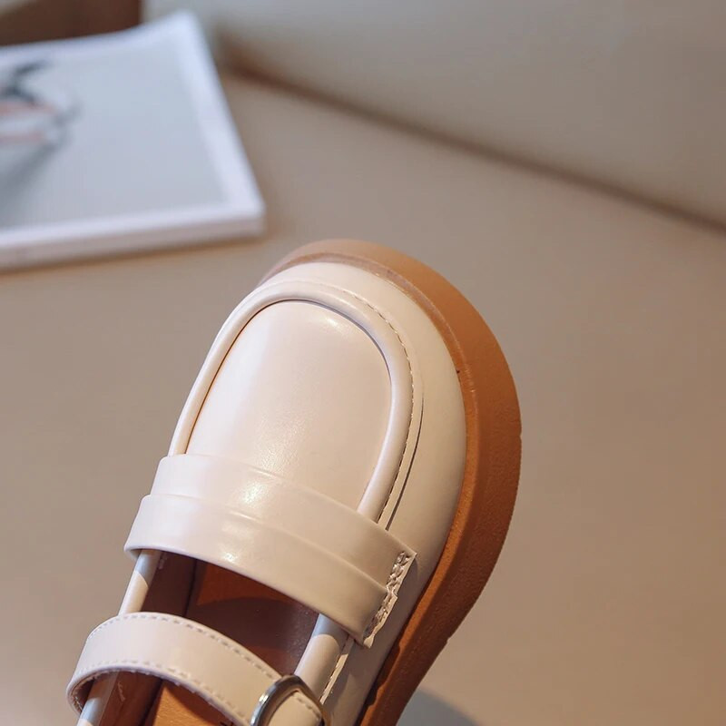 Rudens apavi meitenēm Mīksta Pu āda Melns Biege Lakonisks stils Bērni Plakani apavi ar āķi-cilpu 23-36 Moderni, elastīgi bērni Mary Janes