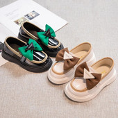 Lastejalatsid Tüdrukute Kingad Armsad Bowknot Tüdrukute Loafers PU-nahast Printsessikingad Pehme tallaga jalatsid Tüdrukutele