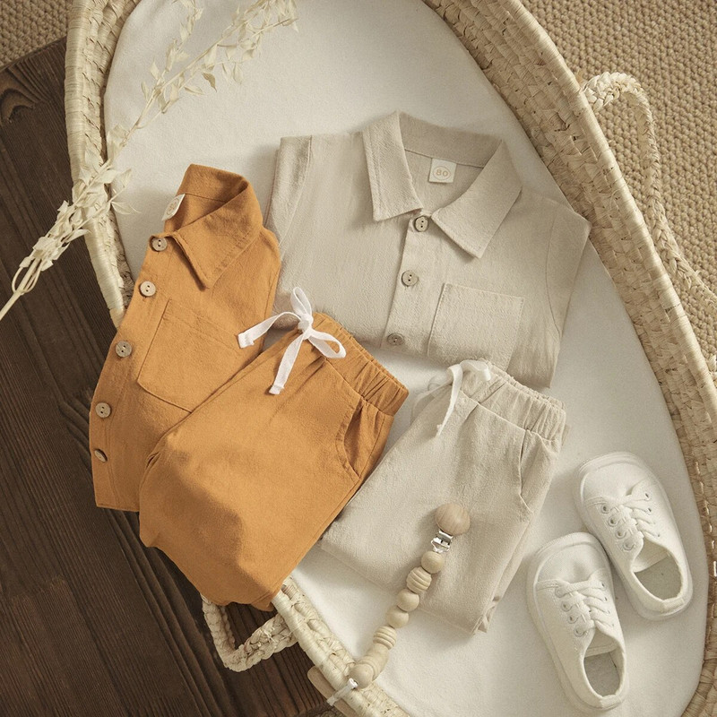 ma&baby 6M-4Y Toddler Zīdainis Mazulis Zēns Meitene Drēbju komplekti Pogas ar garām piedurknēm krekls Topi Bikses Ikdienas rudens pavasara tērpi