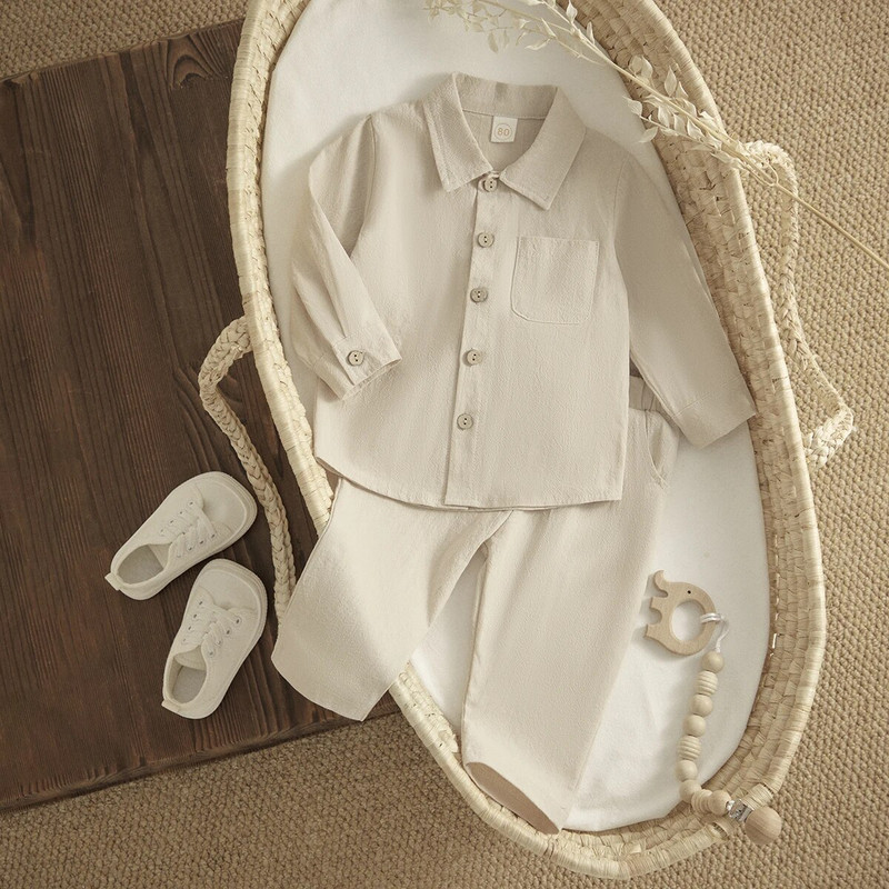 ma&baby 6M-4Y Toddler Zīdainis Mazulis Zēns Meitene Drēbju komplekti Pogas ar garām piedurknēm krekls Topi Bikses Ikdienas rudens pavasara tērpi