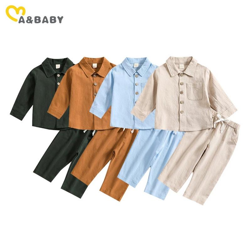 ma&baby 6M-4Y Toddler Zīdainis Mazulis Zēns Meitene Drēbju komplekti Pogas ar garām piedurknēm krekls Topi Bikses Ikdienas rudens pavasara tērpi