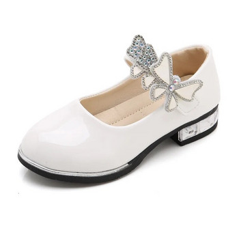 Кожени обувки за момичета 2023 г. Пролет Лято Обувки за момичета Детски рокли Обувки с високи токчета Обувки с пеперуден възел за сватбен шик