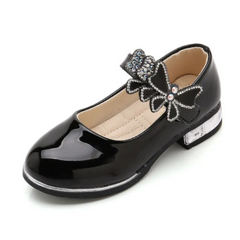 Кожени обувки за момичета 2023 г. Пролет Лято Обувки за момичета Детски рокли Обувки с високи токчета Обувки с пеперуден възел за сватбен шик