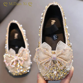 Ανοιξιάτικο παιδικό δαντέλα Φιόγκος Πριγκίπισσα Παπούτσια για κορίτσια Χρώμα πούλιες Δερμάτινα παπούτσια Νέα παιδικά παπούτσια γάμου με μαλακή σόλα Παπούτσια απόδοσης