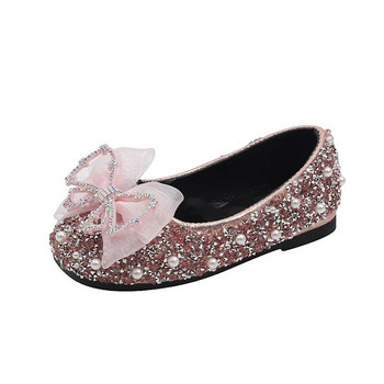 Ανοιξιάτικο παιδικό δαντέλα Φιόγκος Πριγκίπισσα Παπούτσια για κορίτσια Χρώμα πούλιες Δερμάτινα παπούτσια Νέα παιδικά παπούτσια γάμου με μαλακή σόλα Παπούτσια απόδοσης