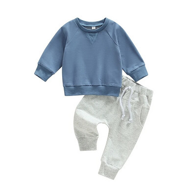 Modes rudens zīdaiņu zēnu meiteņu apģērbu komplekti jaundzimušo burtu izšuvumi, topi ar garām piedurknēm un bikses, sporta apģērbi, tērpi