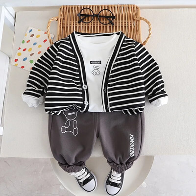 Rudens jauns 0-4 gadus vecs svītru viltots trīsdaļīgs bērnu uzvalks vienkrāsains džinsi ar burtiem divdaļīgs bērnu sporta apģērbs