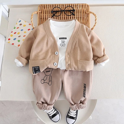 Rudens jauns 0-4 gadus vecs svītru viltots trīsdaļīgs bērnu uzvalks vienkrāsains džinsi ar burtiem divdaļīgs bērnu sporta apģērbs