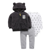 3daļīgs drēbju komplekts jaundzimušā zēna dzīvnieku modeles flīsa jaka ar garām piedurknēm+kokvilnas bikses+pelēkas bikses rudens ziemas tērps
