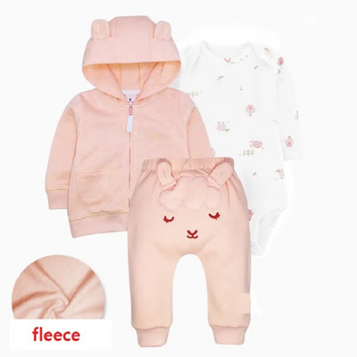 3daļīgs drēbju komplekts jaundzimušā zēna dzīvnieku modeles flīsa jaka ar garām piedurknēm+kokvilnas bikses+pelēkas bikses rudens ziemas tērps