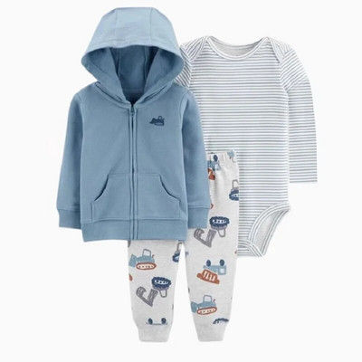 3daļīgs drēbju komplekts jaundzimušā zēna dzīvnieku modeles flīsa jaka ar garām piedurknēm+kokvilnas bikses+pelēkas bikses rudens ziemas tērps