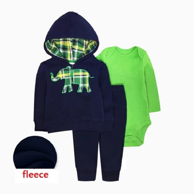 3daļīgs drēbju komplekts jaundzimušā zēna dzīvnieku modeles flīsa jaka ar garām piedurknēm+kokvilnas bikses+pelēkas bikses rudens ziemas tērps