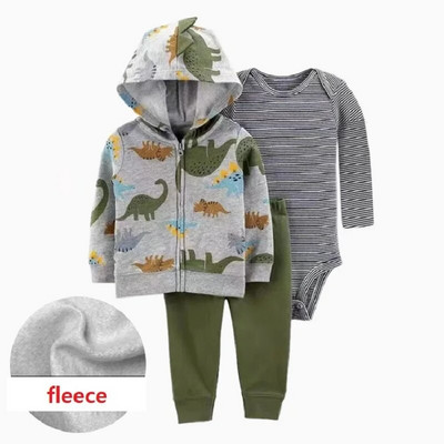 3daļīgs drēbju komplekts jaundzimušā zēna dzīvnieku modeles flīsa jaka ar garām piedurknēm+kokvilnas bikses+pelēkas bikses rudens ziemas tērps