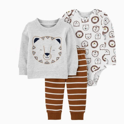 3daļīgs drēbju komplekts jaundzimušā zēna dzīvnieku modeles flīsa jaka ar garām piedurknēm+kokvilnas bikses+pelēkas bikses rudens ziemas tērps