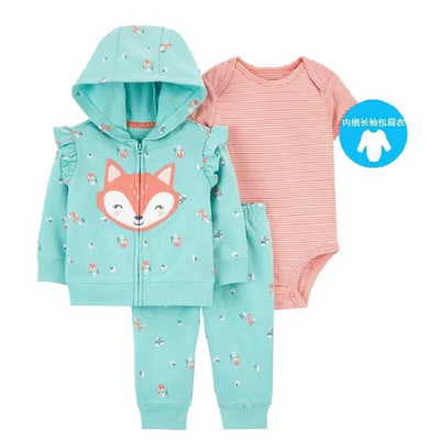 3daļīgs drēbju komplekts jaundzimušā zēna dzīvnieku modeles flīsa jaka ar garām piedurknēm+kokvilnas bikses+pelēkas bikses rudens ziemas tērps